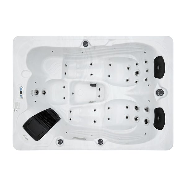 Home Deluxe - Outdoor Whirlpool - SUNSET Plus Treppe und Thermoabdeckung - Maße: 220 x 156 x 82 cm - Inkl. 32 Massagedüsen und 13 Lichtquellen I Außen Whirlpool Spa