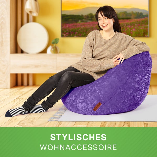 Green Bean Plüsch Sitzsack 45x45x60cm - Indoor Sitzkissen mit 120L EPS Perlen Füllung Kuschelig Waschbar - Bean Bag Bodenkissen Lounge Chair Sitzhocker - Lila