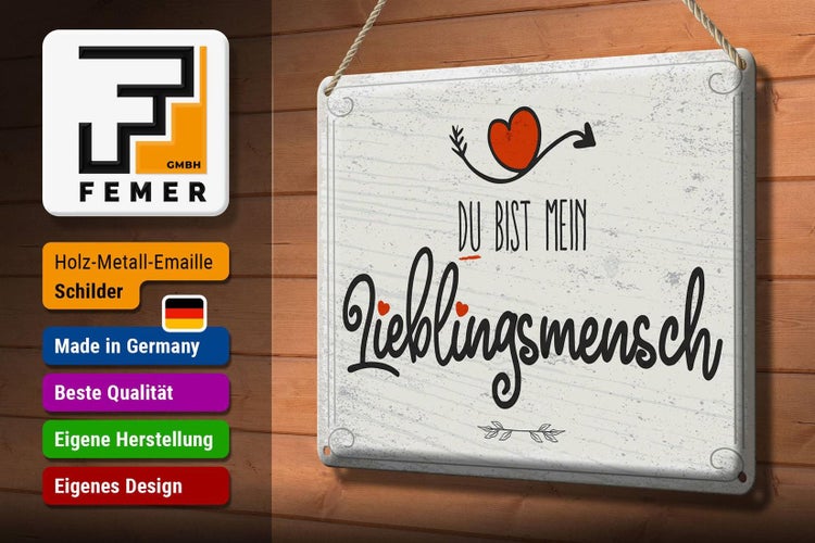 Blechschild Spruch Du bist mein Lieblingsmensch Herz 30x20cm