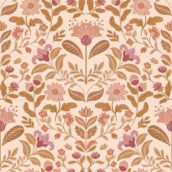 Symmetrisches florales Muster mit Blättern und Blüten