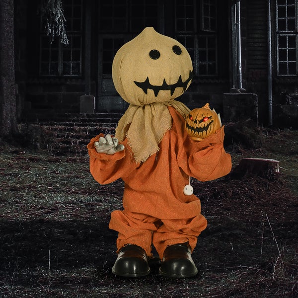 Halloween Dekofigur mit Kürbis und Sackleinenkostüm