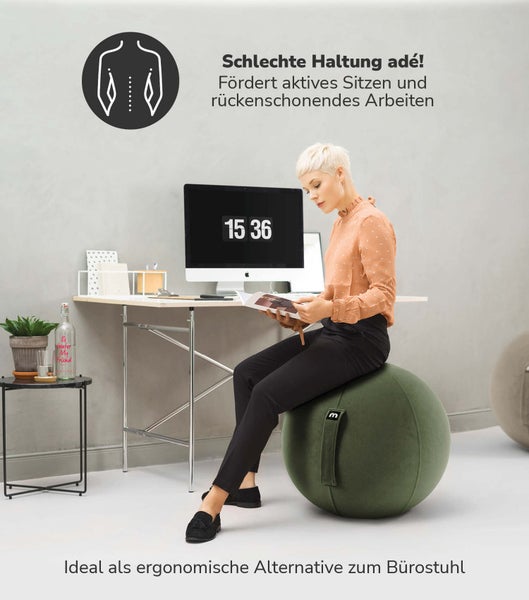 Stoff Sitzball Büro ergonomisch 'Der Sportliche', Sitzball mit Pumpe oder Pezziball mit Stoff- oder Cordbezug, 65cm Breite, ergonomische Bürostuhl Alternative für Zuhause und Büro