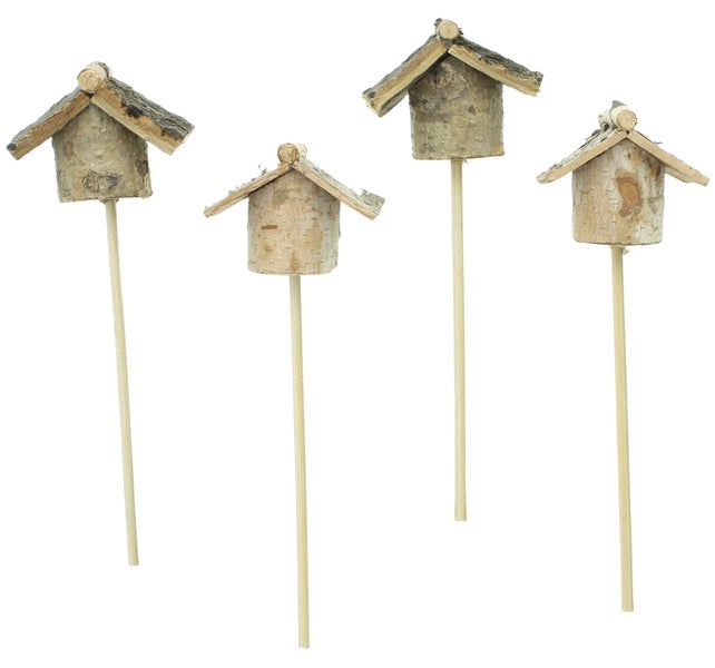 FRANK FLECHTWAREN | Stecker Häuschen, 4er Set, Höhe 20 cm, BIRKE, EICHE