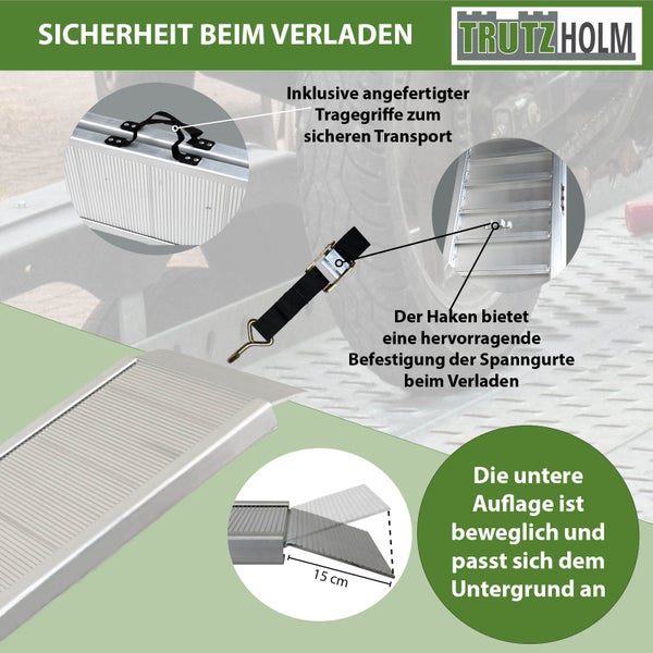 TRUTZHOLM 2 x Alu Auffahrrampe klappbar 307 cm extra lang 900 kg geriffelt Motorradrampen