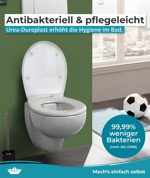 Hängendes WC mit antibakteriellem Urea Duroplast WC Sitz für erhöhte Hygiene im Badezimmer