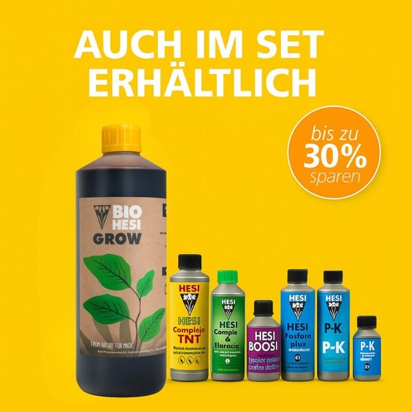 Set aus Hesi Pflanzendüngern inklusive Bio Hesi Grow mit Hesi Logo. Auch als Set erhältlich mit bis zu 30 Prozent Ersparnis.