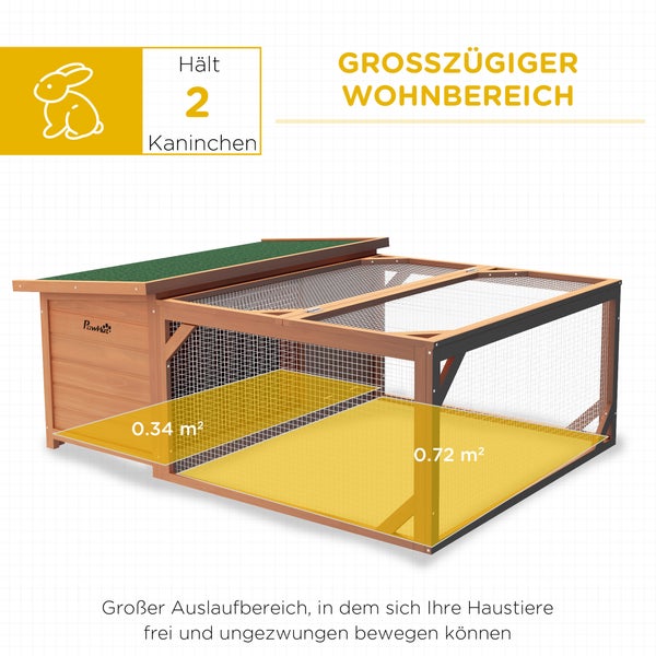PawHut  Kleintierstall Zwergkaninchenstall mit  öffenbarem Asphaltdach Kleintierkäfig Outdoor Indoor Hinterhof wetterbeständig Tannenholz Orange+Grün 125,5 x 100 x 49 cm
