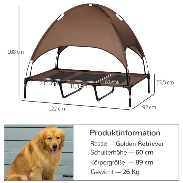 PawHut Hundebett, L122 x B92 x H108 cm, Metall, Oxford, Netzstoff, Taftstoff, Kaffee+Schwarz