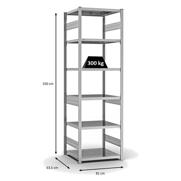 PROREGAL Fachbodenregal Stecksystem T-Profil Heavy-Duty Grundregal HxBxT 250 x 75 x 60 cm 6 Ebenen Fachlast 330 kg Beidseitig Nutzbar Verzinkt