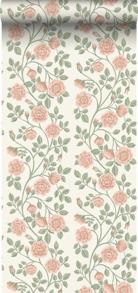 Borastapeter Tapete Blumen Rosa und Grün - 53 cm x 10.05 m - 662675