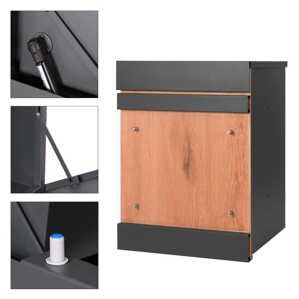 ML-Design Paketbriefkasten mit Ständer, 44x35x58cm Anthrazit-Holzoptik verzinkter Stahl, Paketbox mit Schloss, Paketkasten mit Rückholsperre, Postkasten Halterung Briefkasten mit Standfuß 120,5x56,5cm