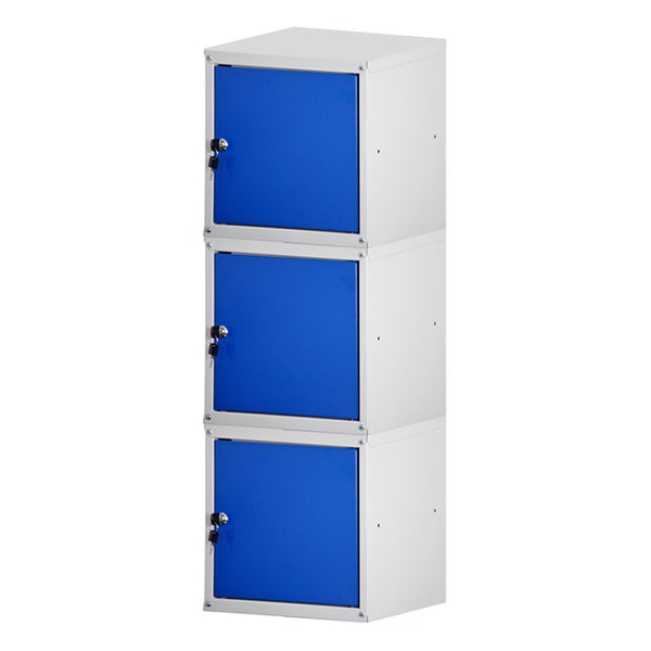 PROREGAL Mega Deal 3x Schließfachwürfel Cubic HxBxT 35 x 35 x 35 cm Grau-Blau