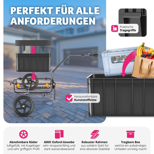 Fahrradanhänger tectake CargoXpress ca. 148 x 64 x 81 cm 2 in 1 multifunktional schwarz