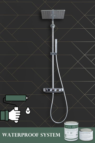 Duschsystem mit wasserdichter Wandbeschichtung und zugehöriger Farbdose