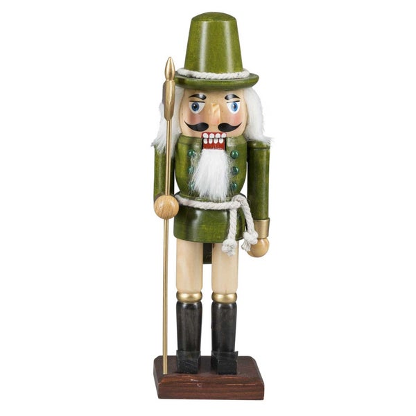 Dekorative Nussknacker Figur aus Holz als Soldat mit Hut und Speer für die Weihnachtsdekoration