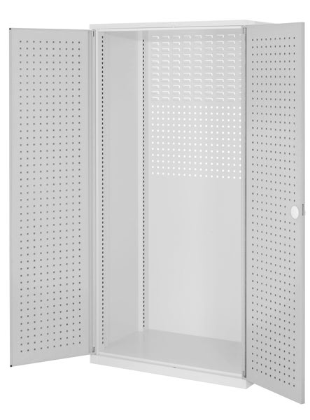 Lochblechschrank mit offenen Türen