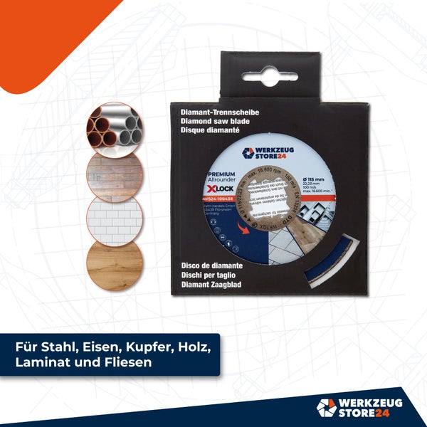 Diamanttrennscheibe für Stahl, Eisen, Kupfer, Holz, Laminat und Fliesen