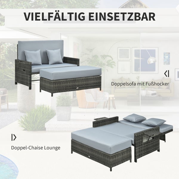 Outsunny Gartensofa, B130x T72 x H96 cm, PE Polyrattan, Metall, grau