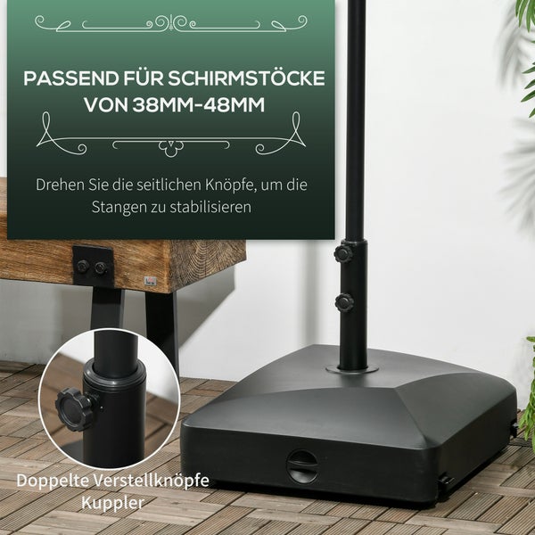 Outsunny Sonnenschirmständer mit Rollen Schirmständer für Ø38/48 mm Schirmstange, Sonnenschirmfuß mit 43kg Wasser/ 60kg Sand befüllbar, Metall, Schwarz