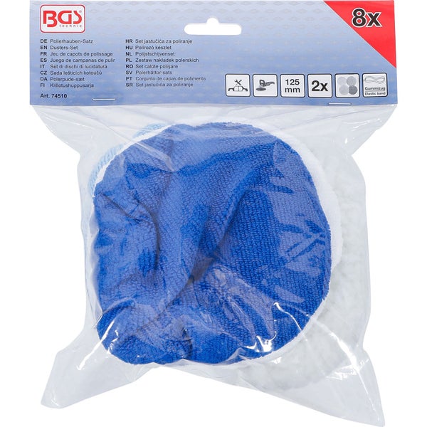 Polierhauben Set, acht Stück, Durchmesser 125 Millimeter