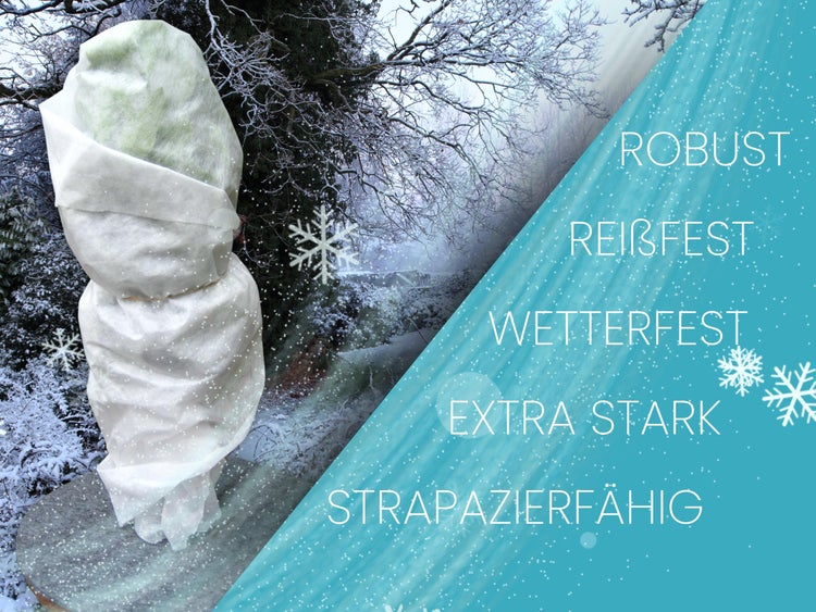 BioHelfer© Wintervlies, 120g/m², 1m x 5m, inkl. 3 Befestigungsbänder, Frostschutz für Pflanzen