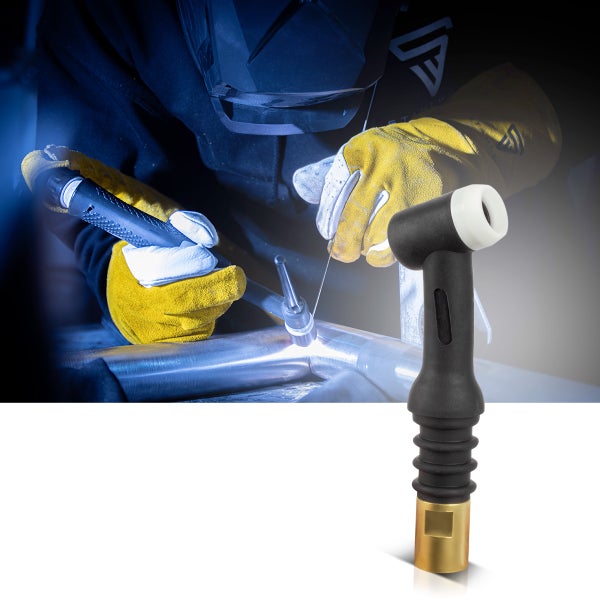 WIG-Schweißbrenner mit Schweißer in Arbeitskleidung