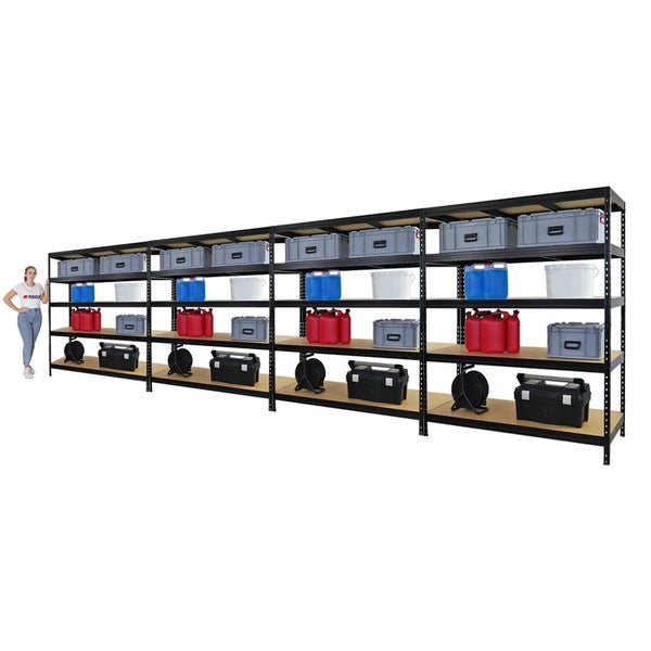 PROREGAL Mega Deal 4er-Sparset Schwerlastregal Rivet HxBxT 180x150x60 cm Fachlast 250kg Schwarz