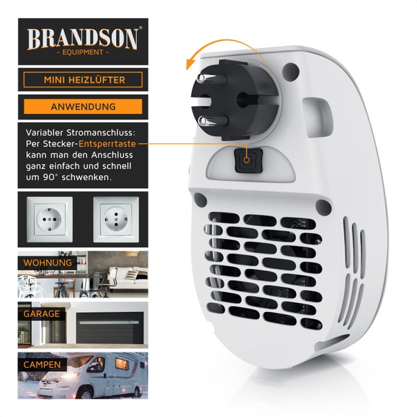 Brandson Steckdosen Heizlüfter, 500W Mini Heizung mit Temperaturregelung & Fernbedienung, Überhitzungsschutz, Automatische Abschaltung, Weiß
