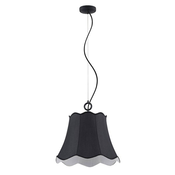 Lucande Pendelleuchte Binta (Retro, Vintage Antik) in Alu aus Textil (1 flammig E27) - Hängeleuchte Esstischlampe Hängelampe Wohnzimmerleuchte