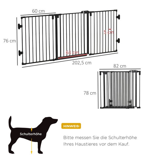PawHut Hunde Absperrgitter, 202,5L x 2T x 76H cm, Stahl, Kunststoff, Schwarz