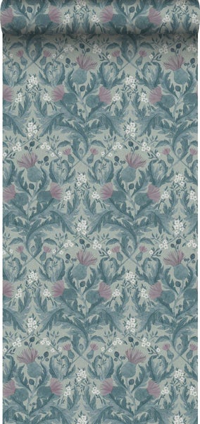 Borastapeter Tapete Blumenmuster im Jugendstil Graublau - 53 cm x 10.05 m - 660409