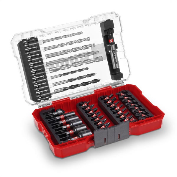 Original Einhell M-CASE 39-tlg. schlagfestes Zubehör-Set (25-mm-Bits, Metallbohrer, Holzbohrer, Steinbohrer, 60-mm-Bithalter, Steckschlüssel, Senker inkl. Aufbewahrungsbox)