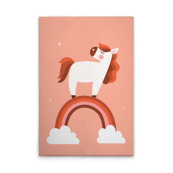 Leinwanddruck mit Einhorn auf Regenbogen für Kinderzimmerdekoration
