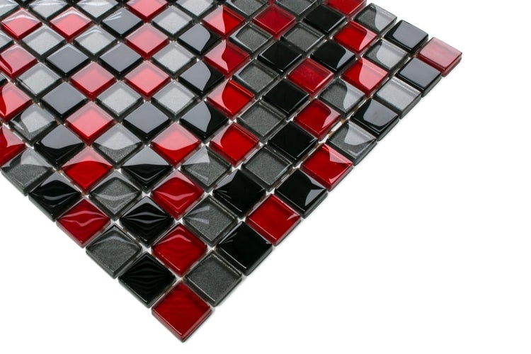 Glasmosaik auf Netz für Bad und Küche 30cm x 30cm  - Crimson Grey