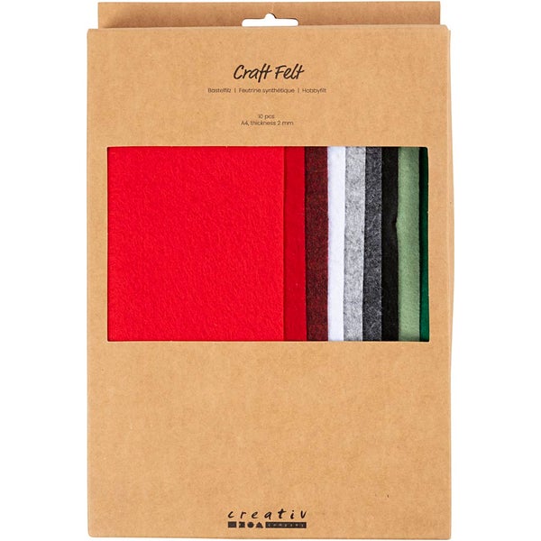 Bastelfilz Set A4, 10 Stück, Stärke 2 mm im Karton