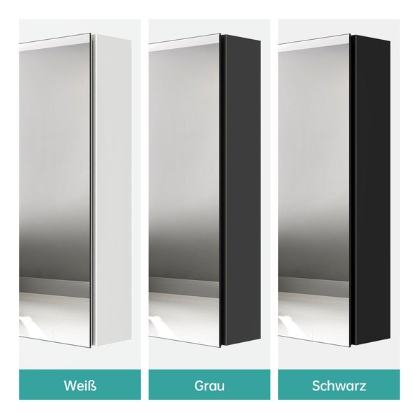 EMKE Spiegelschrank 850x145x650 mm, Grau, Rechteckig, Horizontal, 3 Innenräume, 3mm Rostfreies Spiegelglas, Mit Silent-Design Dämpfungsscharnieren, Badezimmer-Aufbewahrungsschrank, für Bad