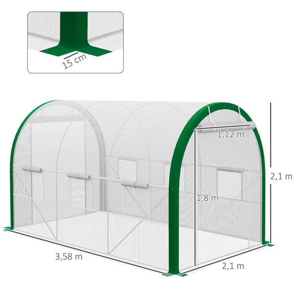 Outsunny Foliengewächshaus, 358L x 210B x 210H cm, Verzinkter, Stahl, Weiß