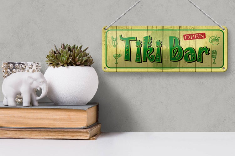Blechschild Spruch 27x10cm Tiki Bar open Dekoration