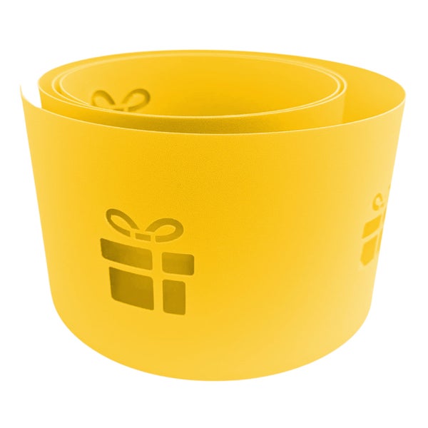 Gelbe Geschenkfolie mit Geschenkmotiven