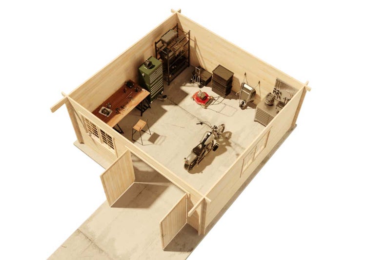 Alpholz Einzelgarage 44-C Garage aus Holz in natur, Unterstellplatz mit 44 mm Wandstärke, Fertiggarage mit Montagematerial imprägniert 5,1x5,3m