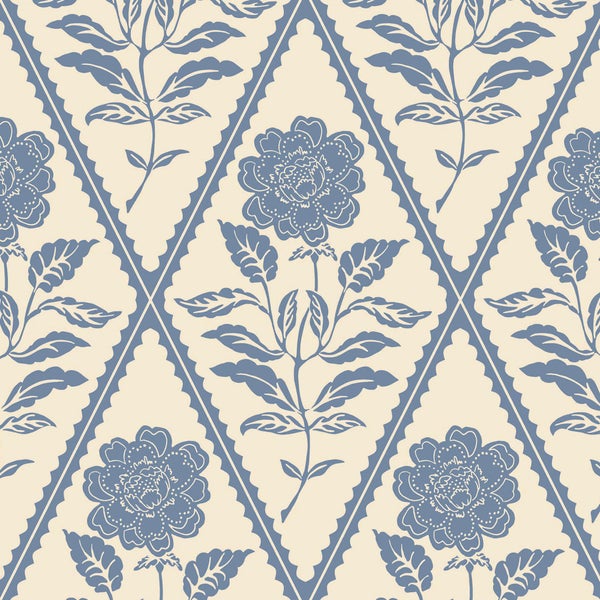 Tapete mit floralem Rautenmuster und Vintage-Blumenmotiven
