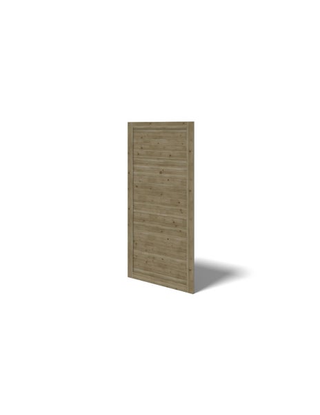 Zaunelement aus Holz mit horizontalen Lamellen und umlaufendem Rahmen.