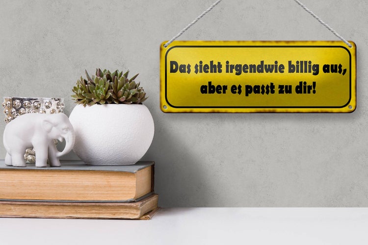 Blechschild Spruch 27x10cm sieht billig aus passt zu dir Dekoration