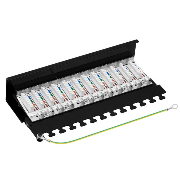 ProfiPatch Patchpanel Patchfeld Cat.6 Desktop 12-Port RJ45 geschirmt Aufputz Wandmontage 1HE schwarz