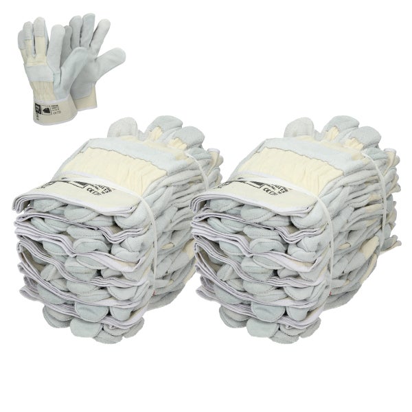 ECD Germany 24 Paar Pro-Fit® Rindspaltleder-Handschuhe Größe 11/XXL - Natur - Canvas-Stulpe - Leder Arbeitshandschuhe Rindspalt Schutzhandschuhe Gartenhandschuhe Handschuhe Handschutz - Menge wählbar