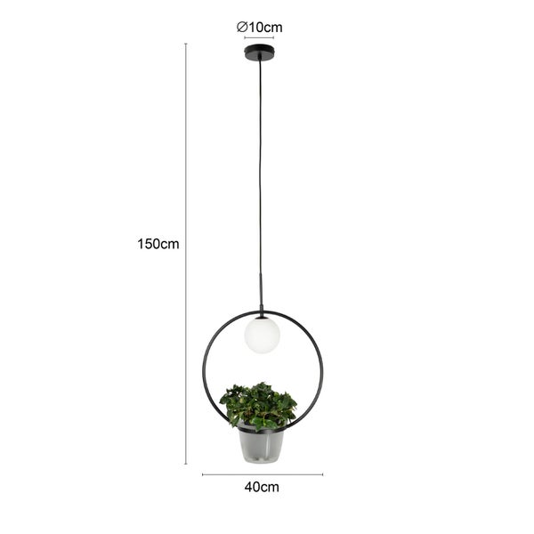 Hängeleuchte mit Pflanzenhalter, Durchmesser 40 cm, Höhe 150 cm