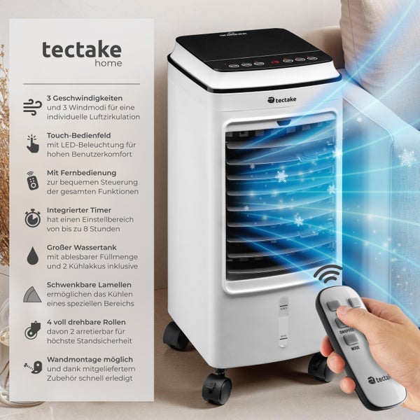 Klimagerät tectake Notos Touch-Bedienfeld mit LED-Beleuchtung, inklusive Fernbedienung mobil, mit drehbaren Lamellen weiß