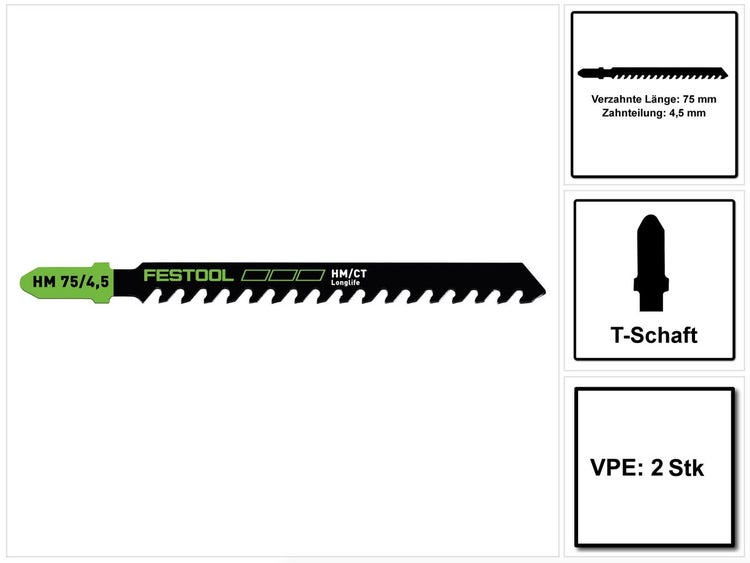 Festool HM 75/4,5/2 Building Materials Abrasive Materials Stichsägeblatt 75 mm 2 Stk. ( 2x 204343 ) gips- und zementgebundene Span- und Faserplatten