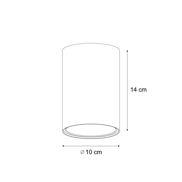Technische Zeichnung einer zylindrischen Leuchte mit den Maßen 14 Zentimeter Höhe und 10 Zentimeter Durchmesser.