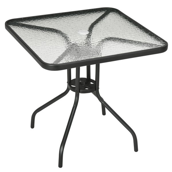 Outsunny Gartentisch Abnehmbar Metall 76x76 cm Wetterfest quadrarisch Balkontisch mit Schirmloch, rutschfest Buffettisch Campingtisch Terrassentisch für Outdoor Garten, Terrasse Balkon Schwarz